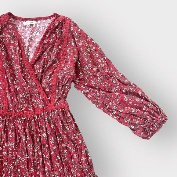 Max Studio Red Rust Floral Boho Hippie Midi Dress - Picture 3 of 6